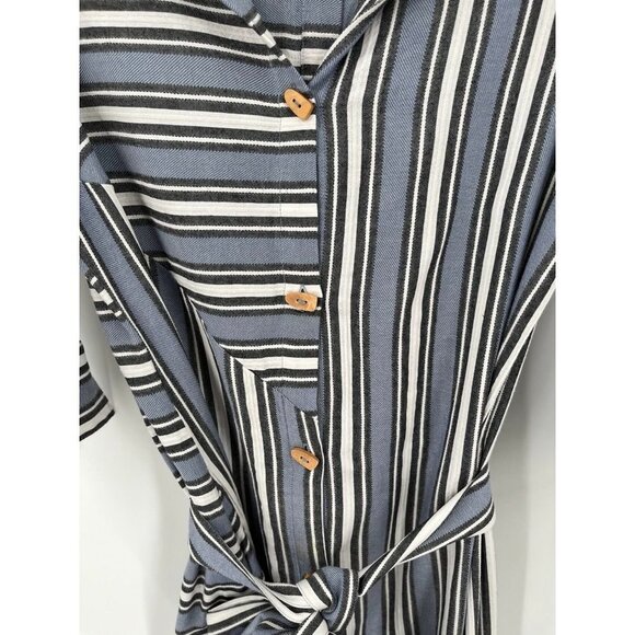 Soft Surroundings Stripe Standout Dress Wood Button Asymmetrical Hem Size M - Picture 5 of 11
